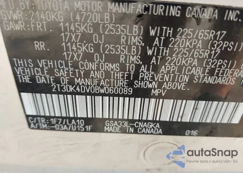 2011 Toyota Rav4 Limited V6 z USA, uszkodzony, nr VIN 2T3DK4DV0BW060089